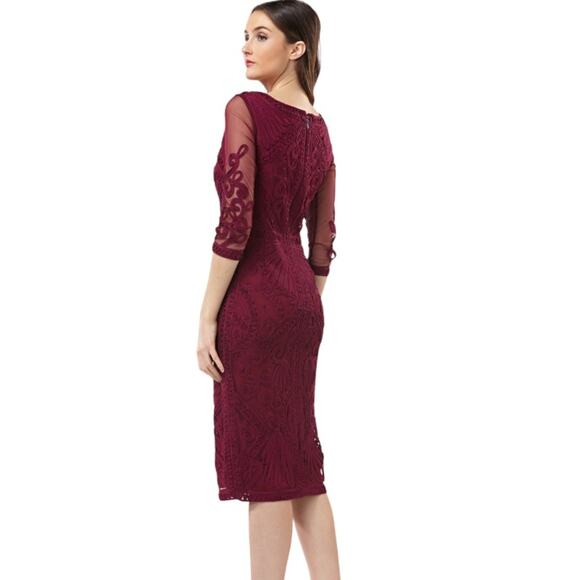 JS Collections Soutache Embroidered Midi Dress Fuchsia sz 2 Cocktail Wedding - Picture 3 of 12